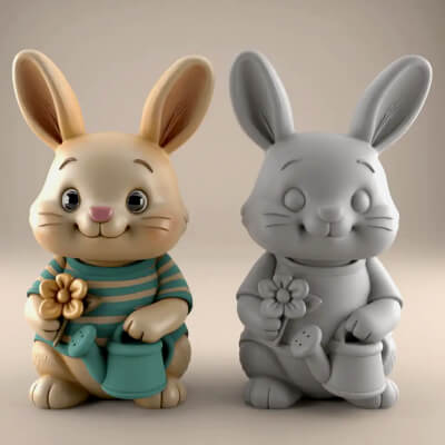 Cute Bunny with Flower Watering Can 3D Print STL