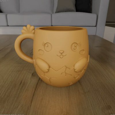 Cute Chick in Cracked Egg Mug Planter STL 3D Print