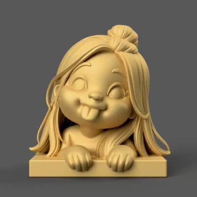 Cute Girl Tongue Out Statue &ndash Fun 3D Print STL File
