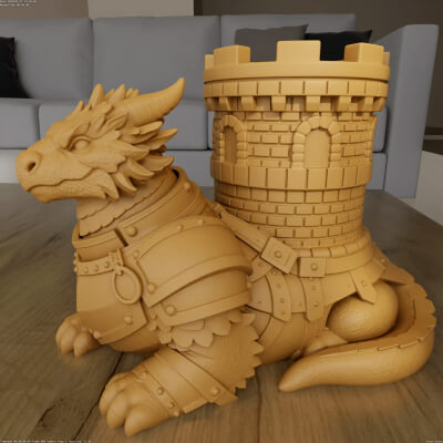 Guardian Armored Dragon Castle Planter Container STL