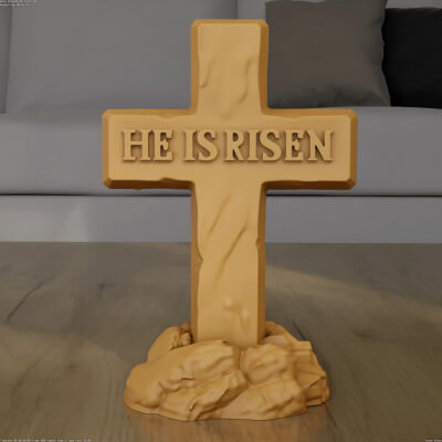 He Is Risen Easter Cross STL 3d Print Model