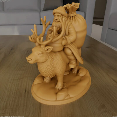 Santa Claus Riding Reindeer with Gifts 3D Printable STL