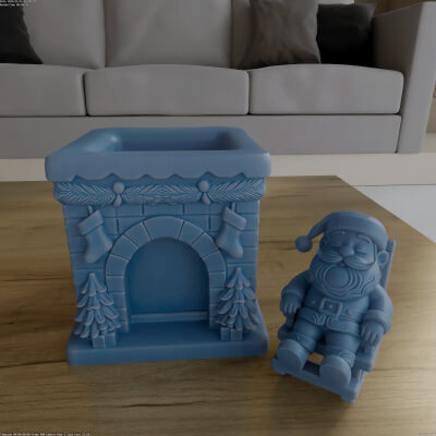 Santa Sleeping Fireplace Planter Candy Container STL 3D Mode