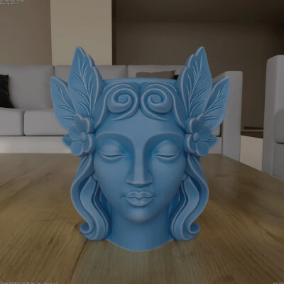 Serene Leaf Woman Head Planter STL