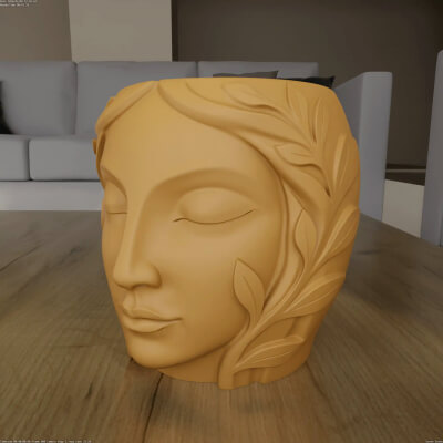 Serene Sculpted Leaf Head Planter Vase 3D Model