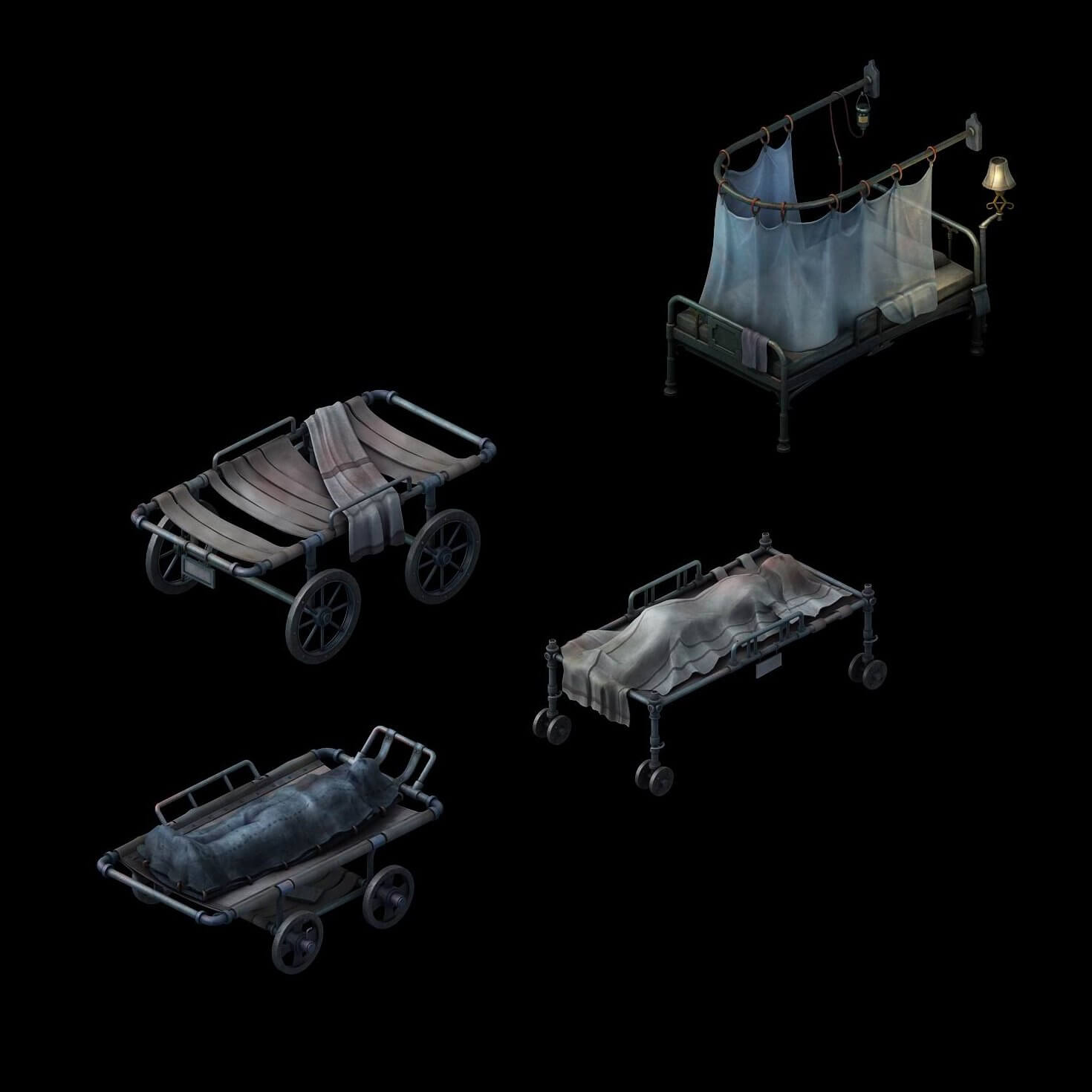 Hospital Bed and Gurneys 3D Model by about3d