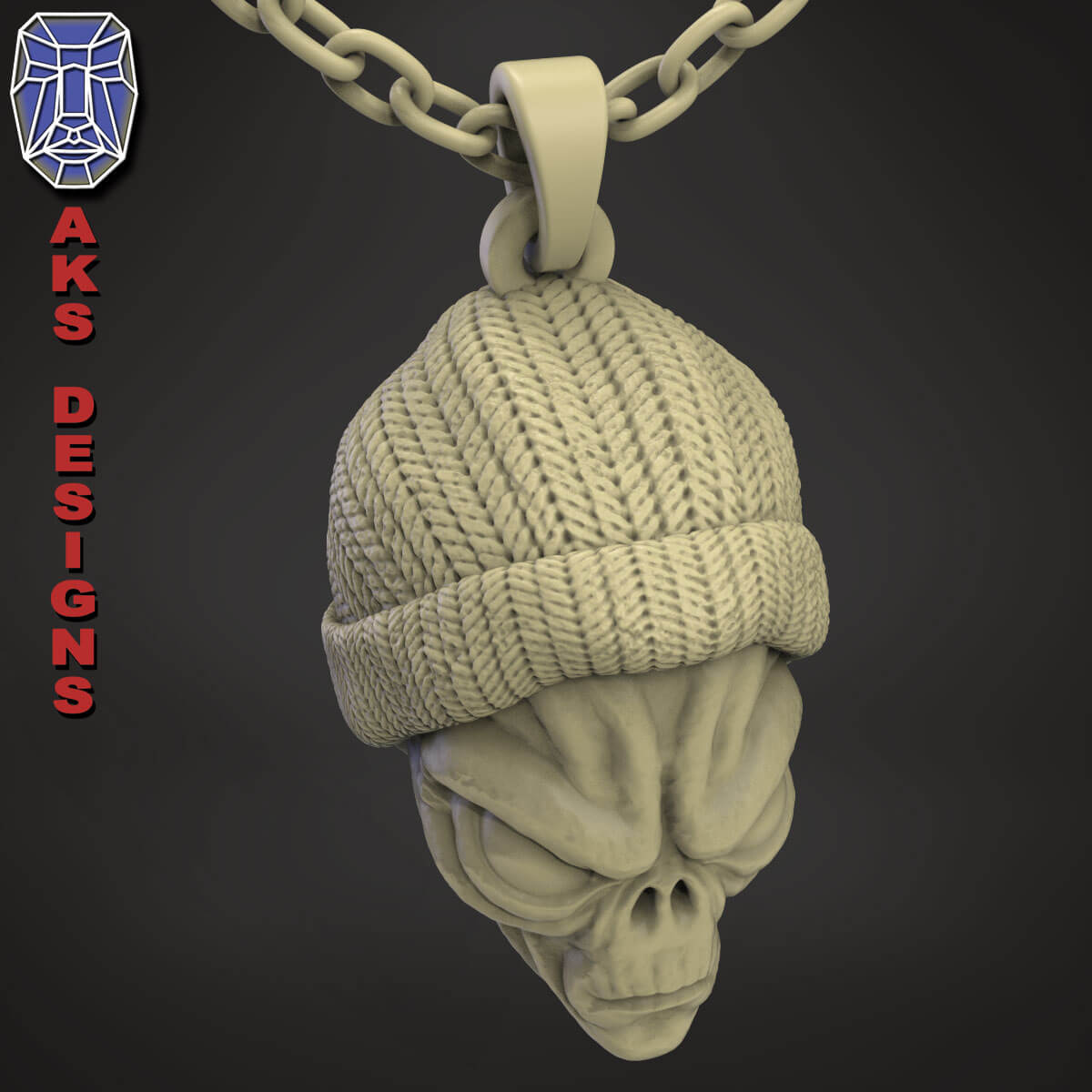 Skull Pendant Jewelery Alien With Cap V1 3D Print Model by AKS designs