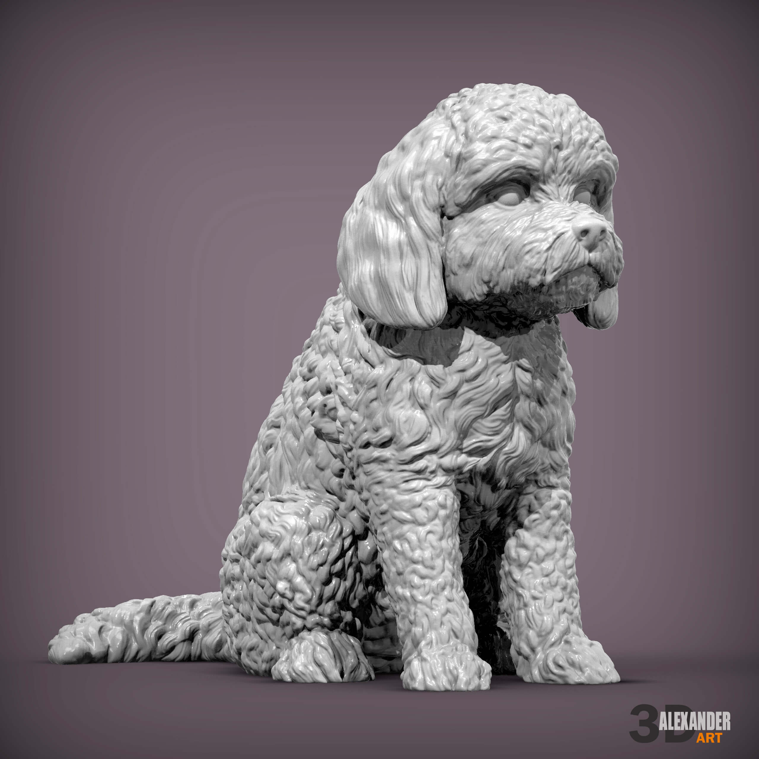 Cockerpoo Sitting - 3D Model by Alexander3dart