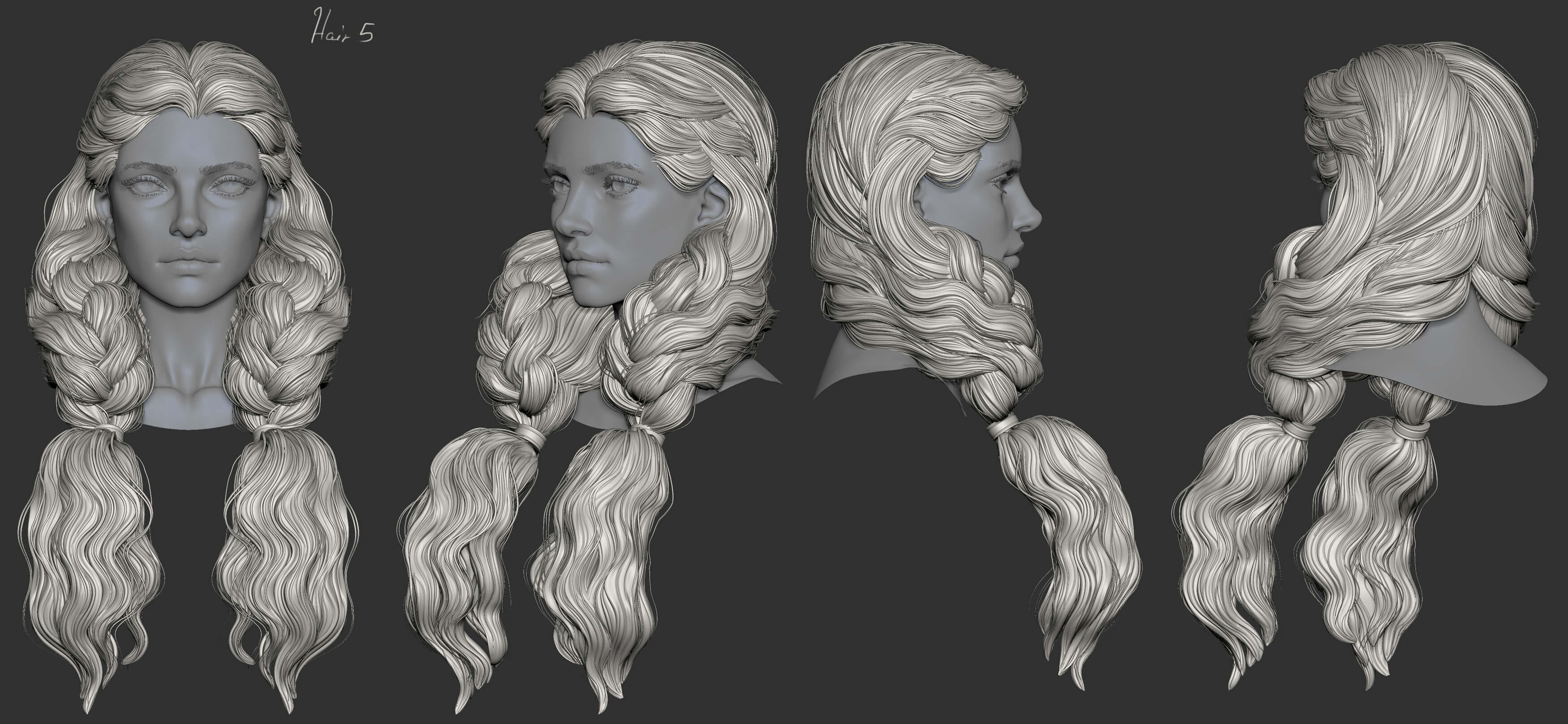 7 Fantasy Hairstyles - 3D Model by AlexandraBoshevska