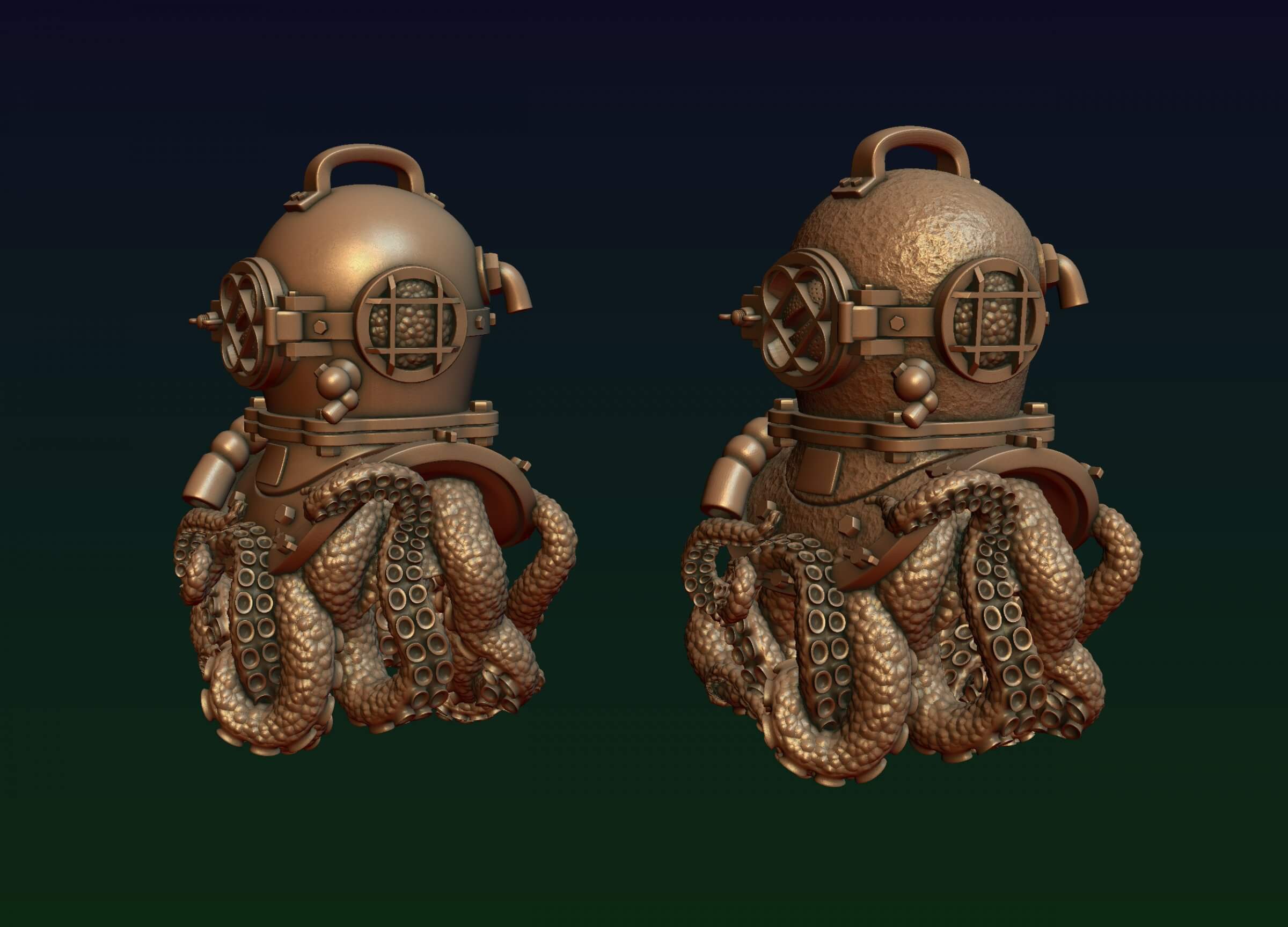 Diving Helmet with Octopus 3D Print Model by alexkovalev