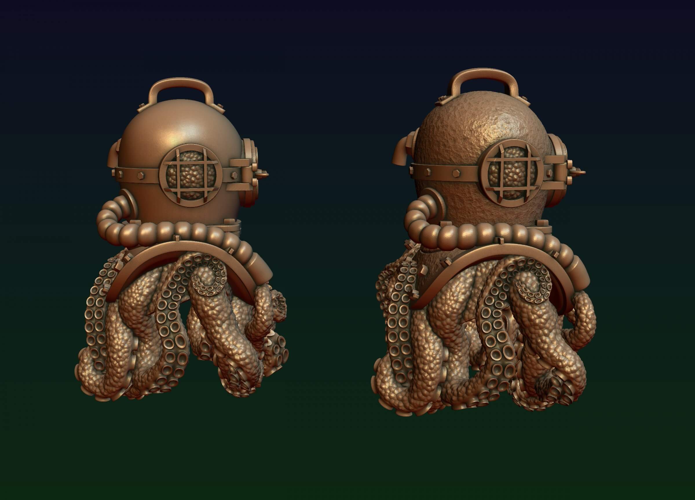 Diving Helmet with Octopus 3D Print Model by alexkovalev