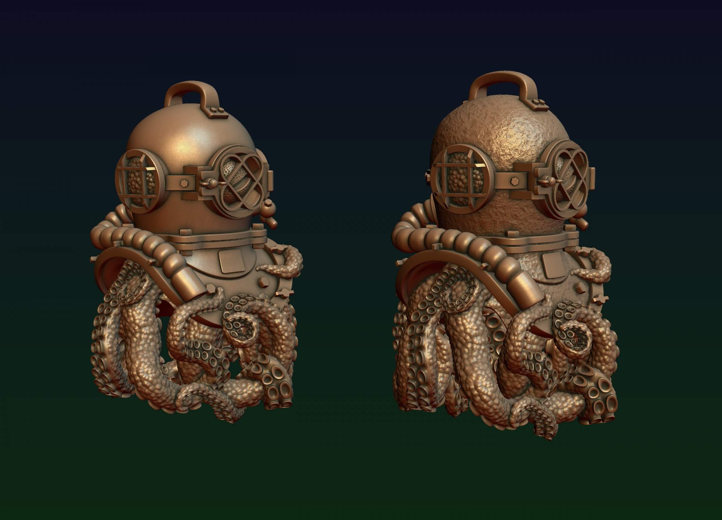 Diving Helmet with Octopus 3D Print Model by alexkovalev