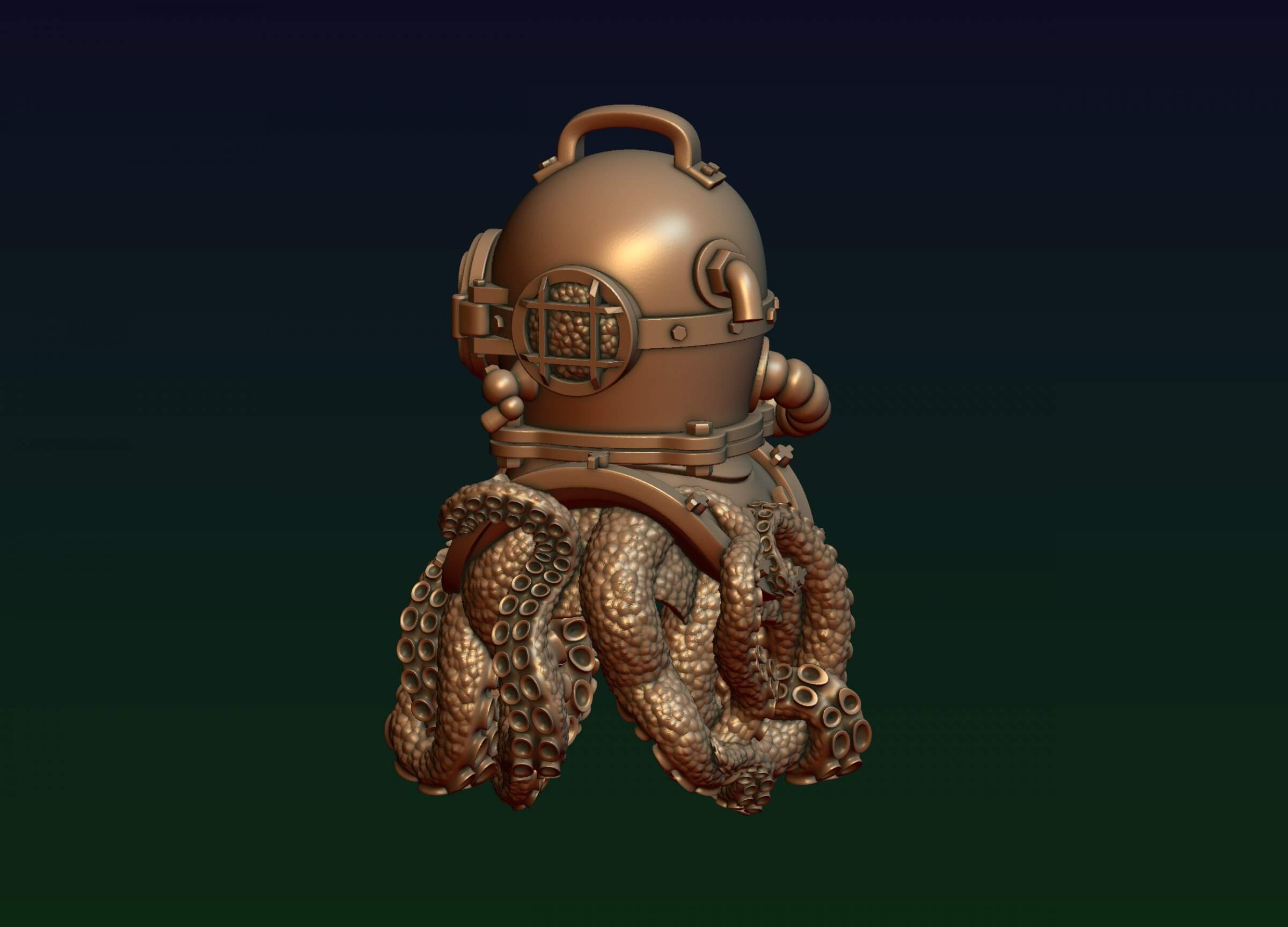 Diving Helmet with Octopus 3D Print Model by alexkovalev