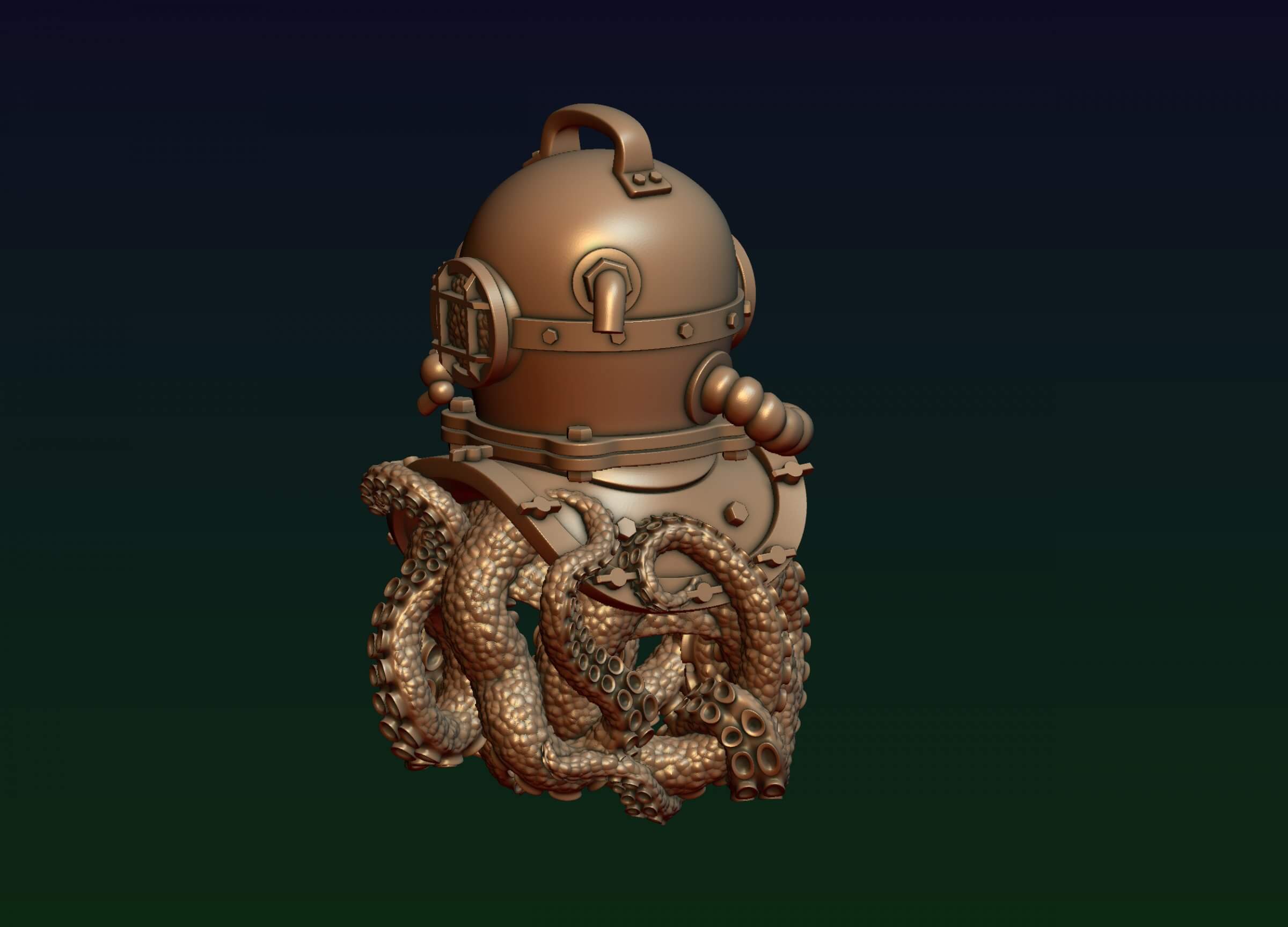 Diving Helmet with Octopus 3D Print Model by alexkovalev