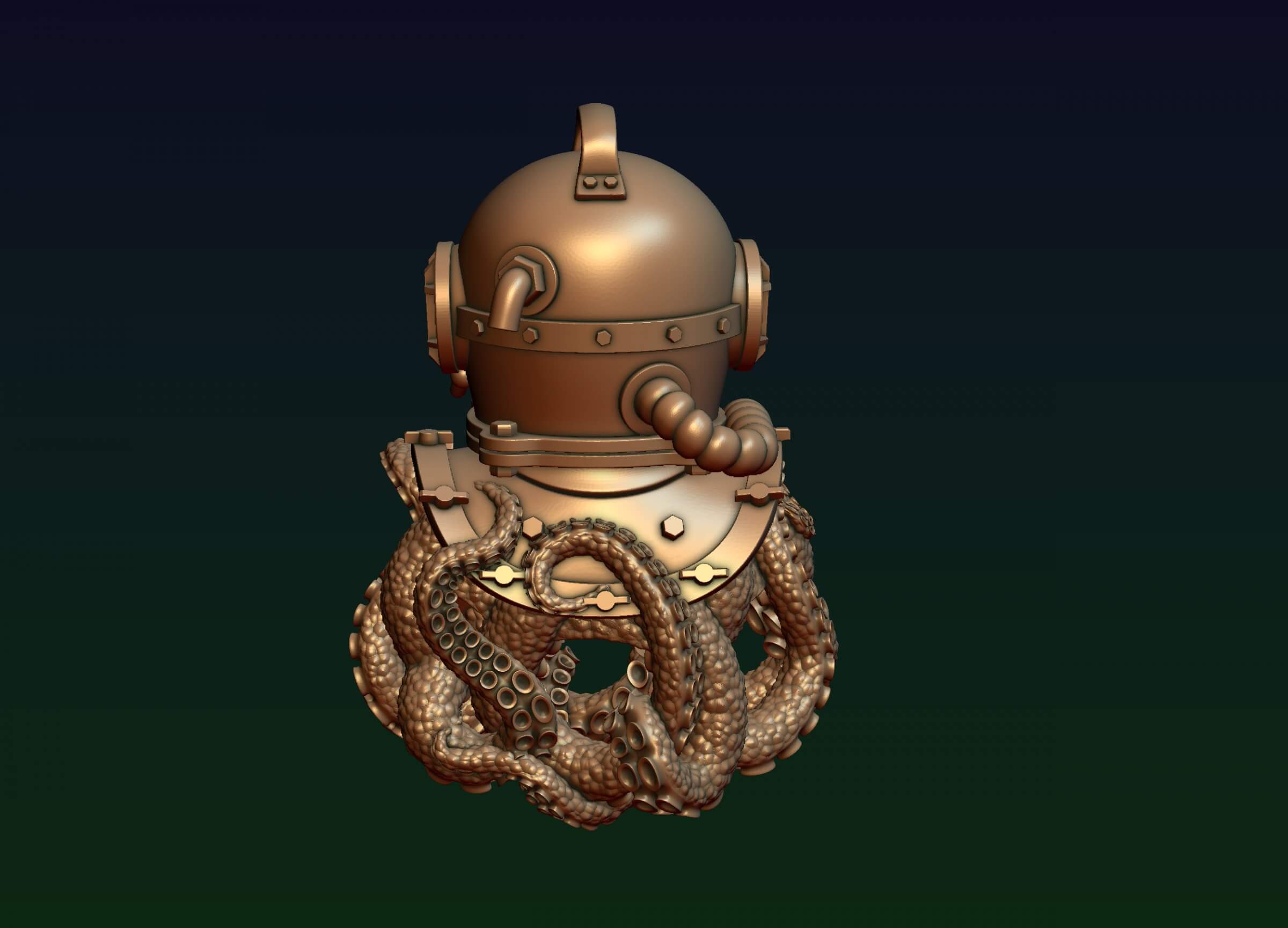 Diving Helmet with Octopus 3D Print Model by alexkovalev
