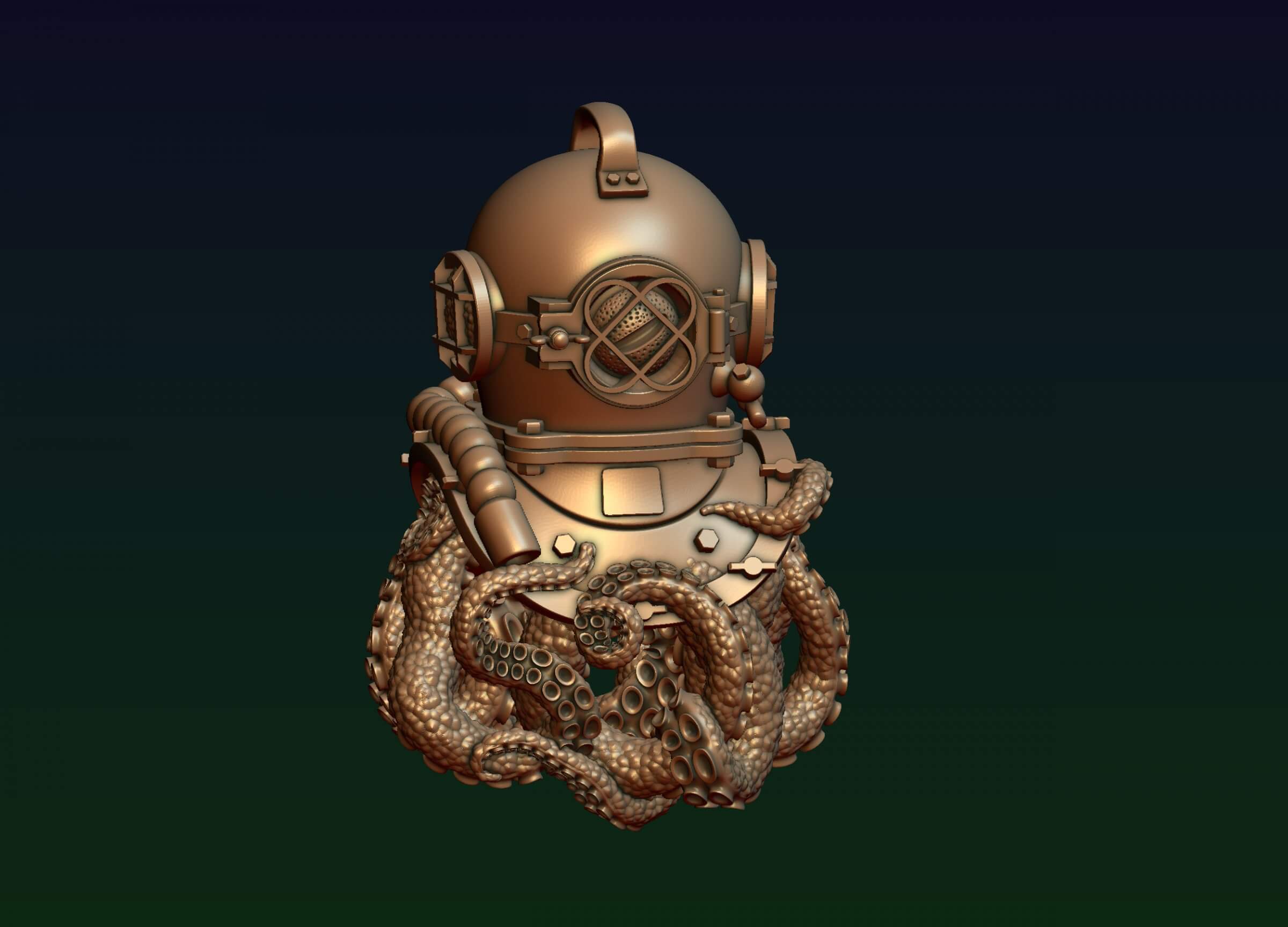 Diving Helmet with Octopus 3D Print Model by alexkovalev