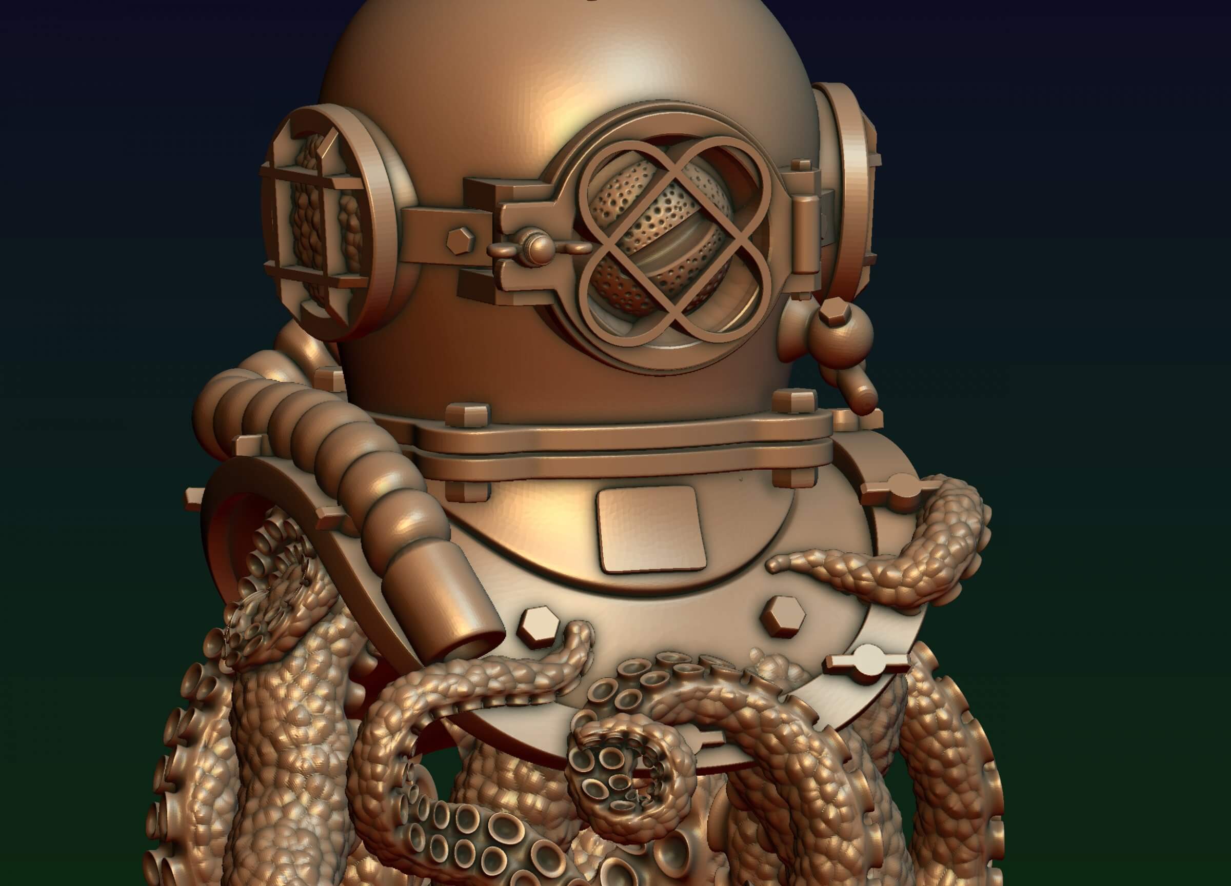 Diving Helmet with Octopus 3D Print Model by alexkovalev