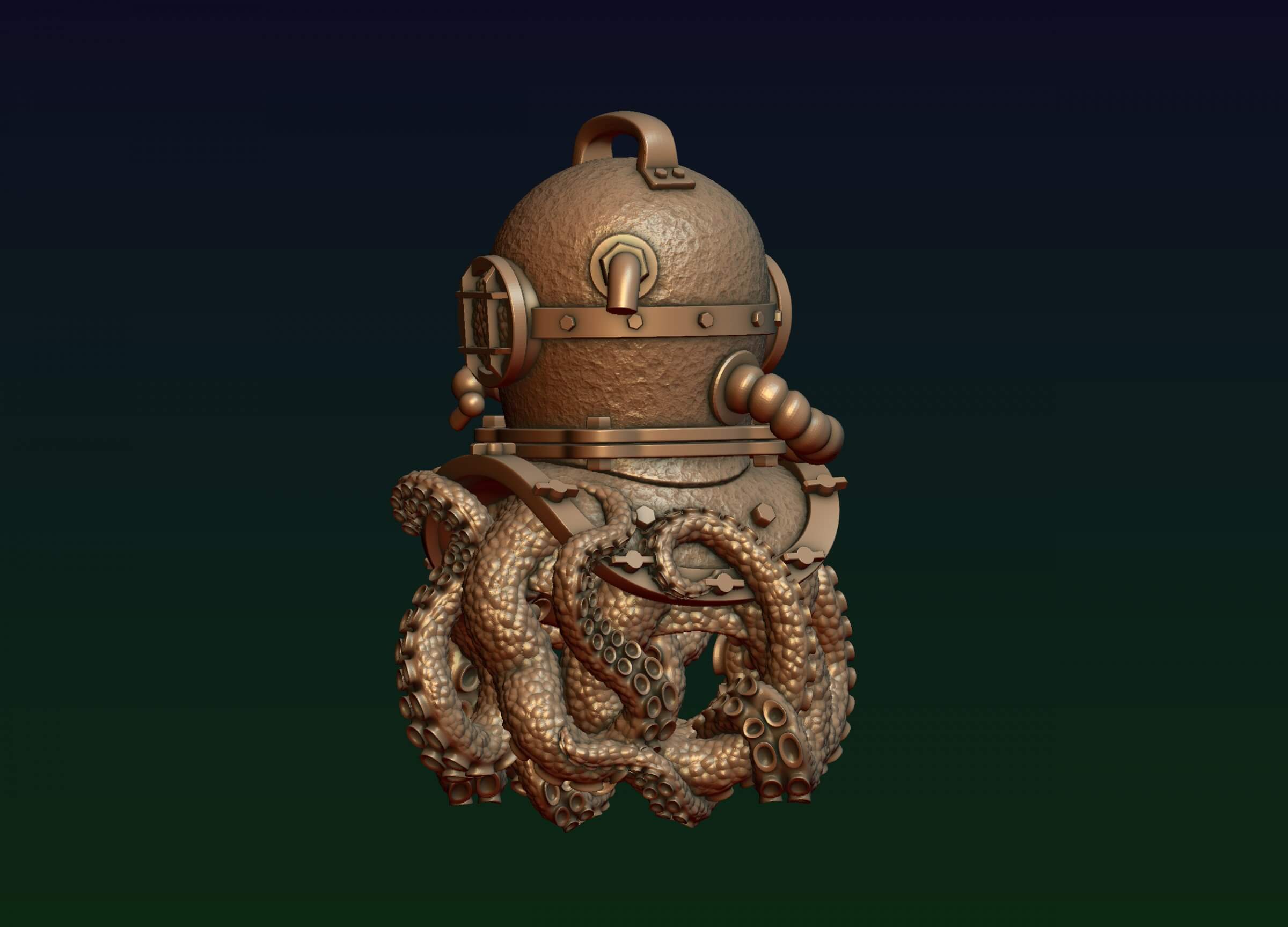 Diving Helmet with Octopus 3D Print Model by alexkovalev