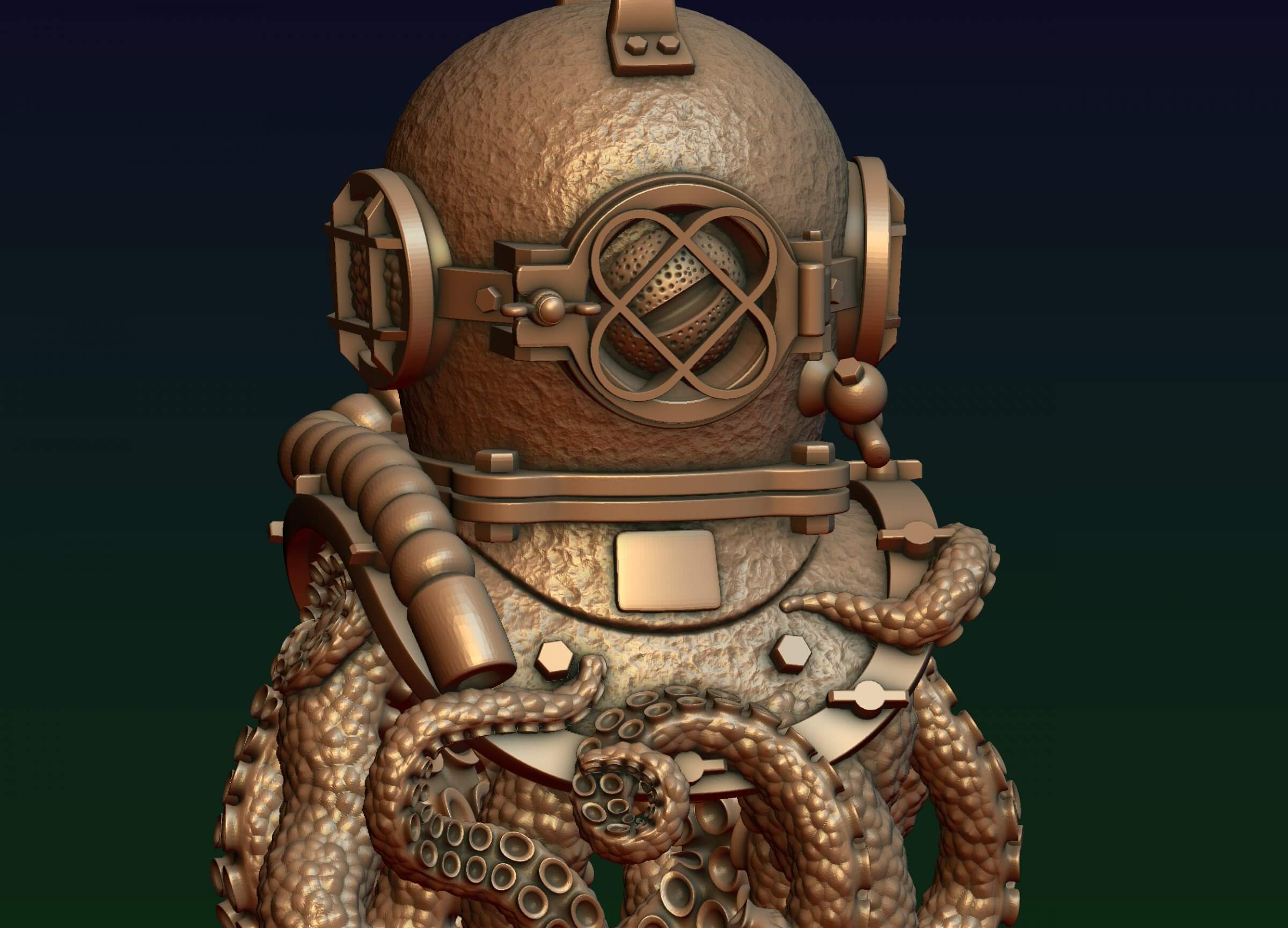 Diving Helmet with Octopus 3D Print Model by alexkovalev