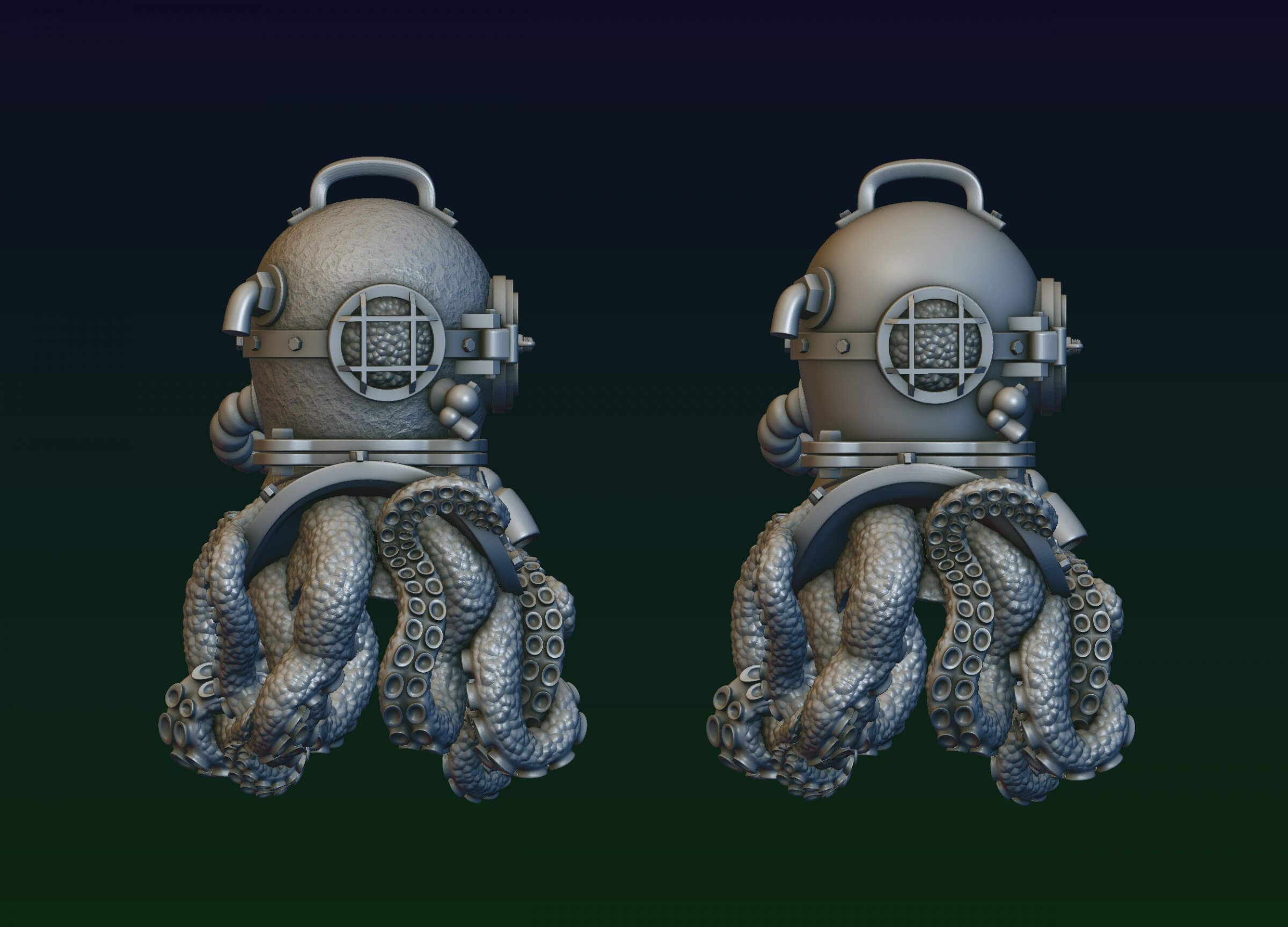 Diving Helmet with Octopus 3D Print Model by alexkovalev