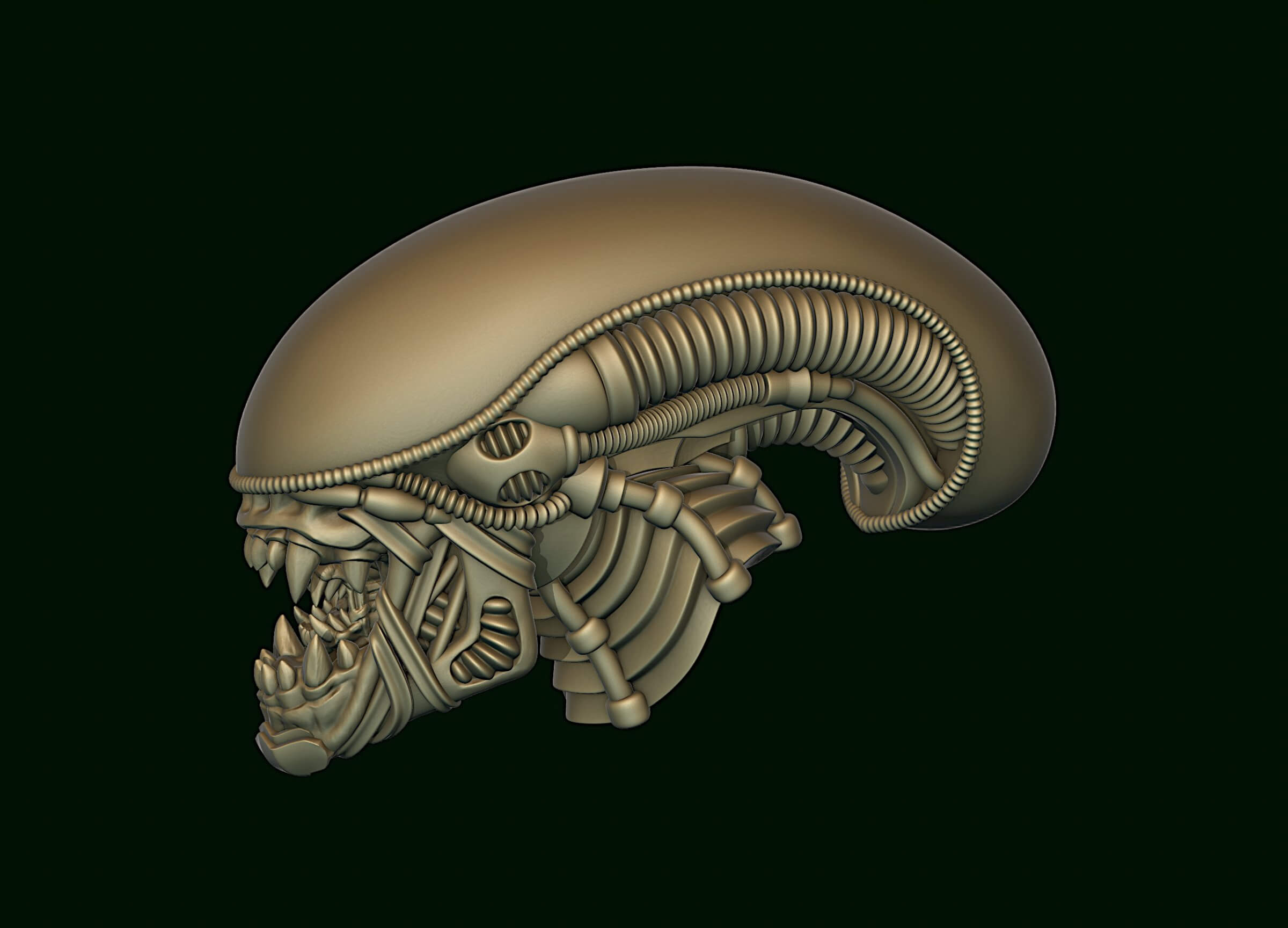 Xenomorph Alien Biomechanical Head Print Ready 3D Model by alexkovalev