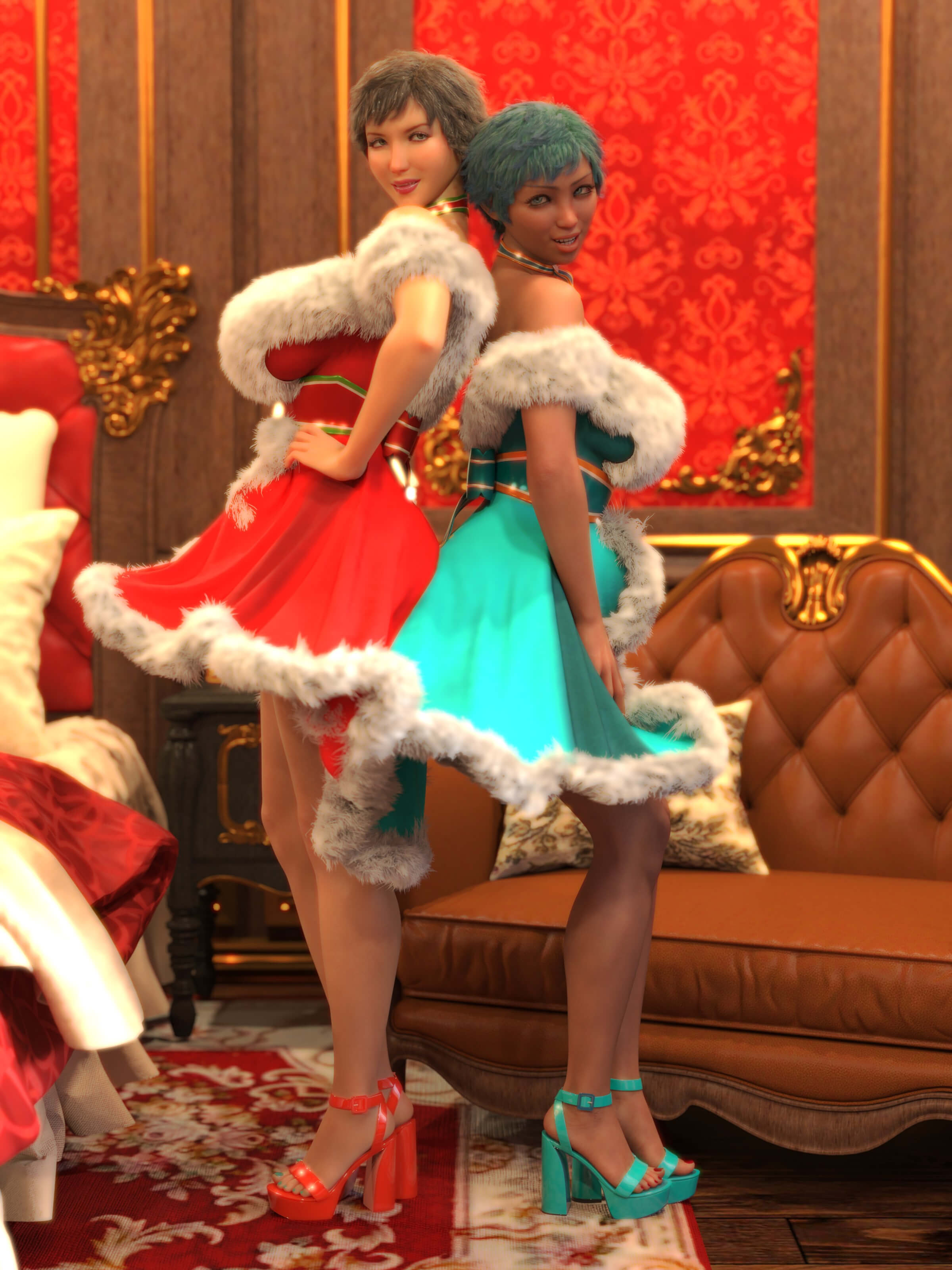 Christmas Couple 01 3D Render, Digital Art by AlfRaMusic