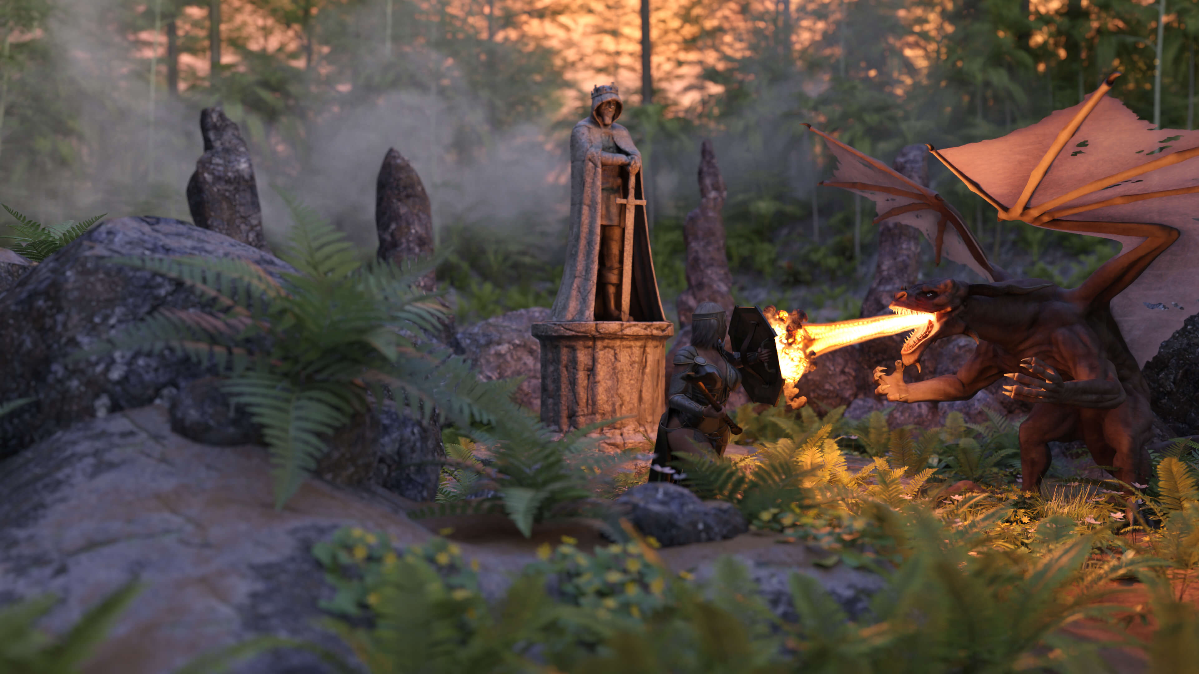 Fighting Renders Fight with a Dragon 3D Render, Digital Art by AlfRaMusic