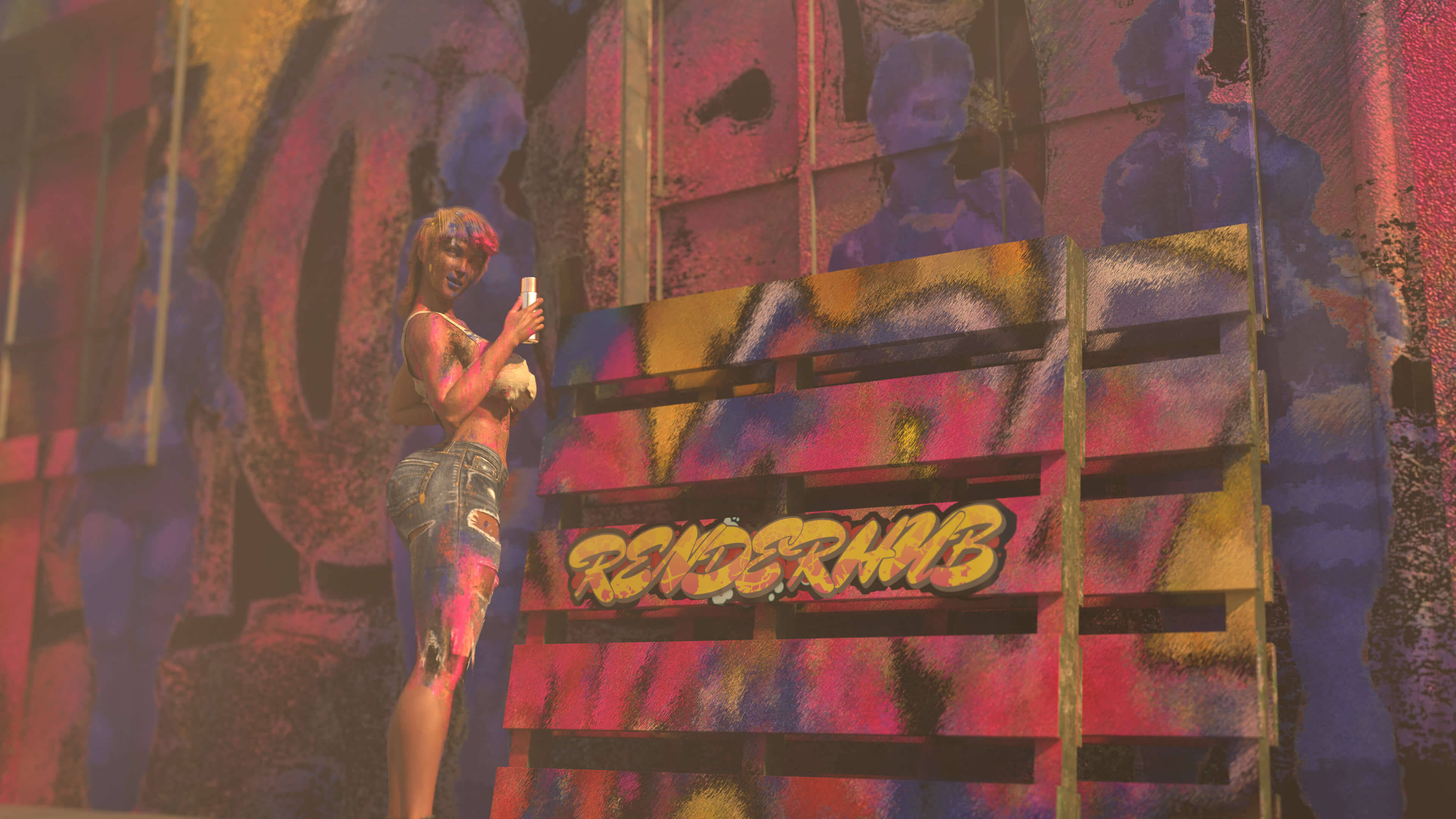 Graffiti Girl Kiah 3D Render, Digital Art by AlfRaMusic