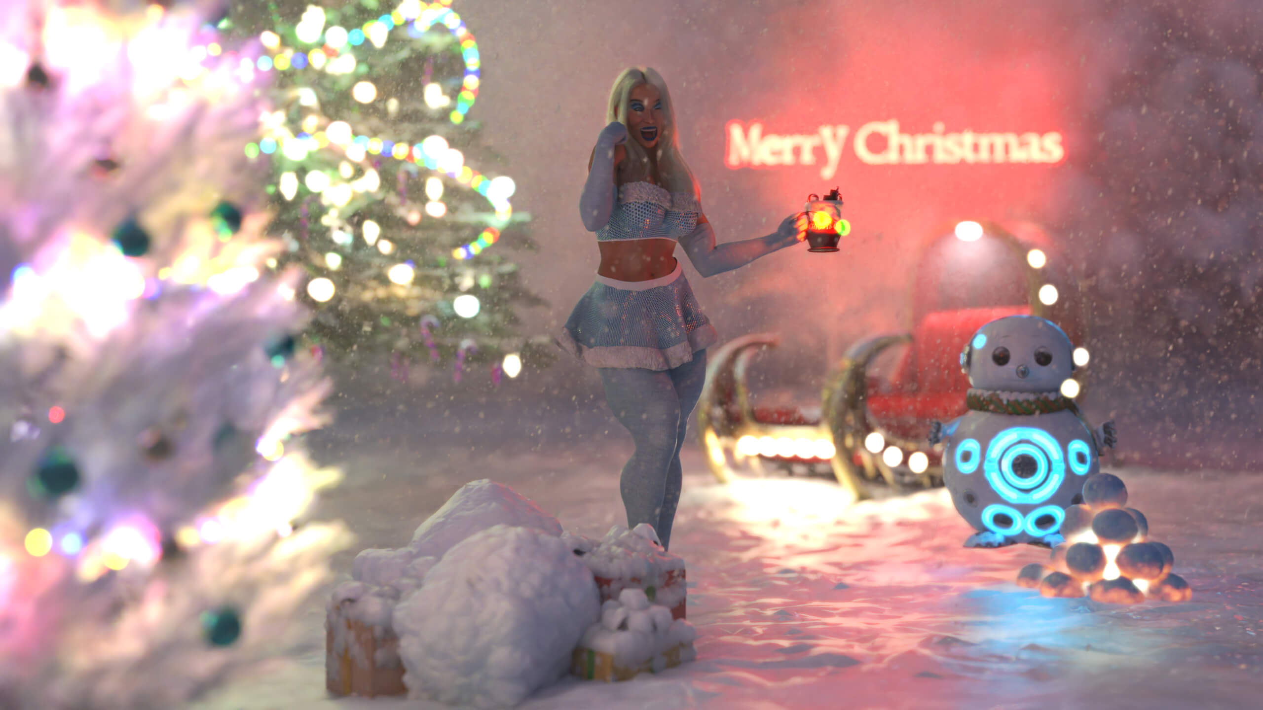 Party in the Snow 3D Render, Digital Art by AlfRaMusic