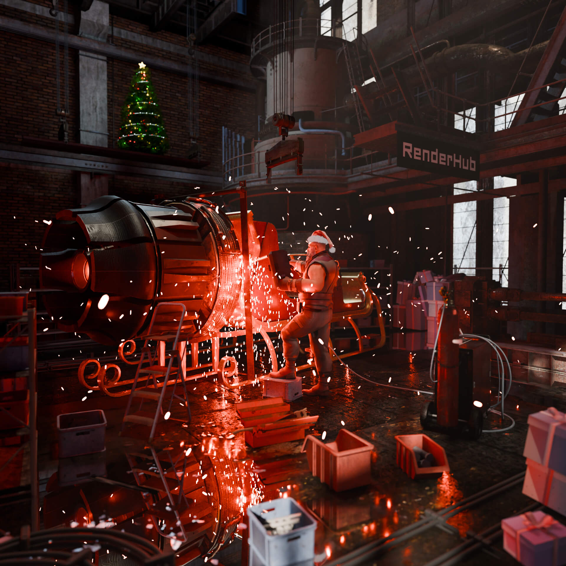 Forging Christmas 3D Render, Digital Art by Alojis