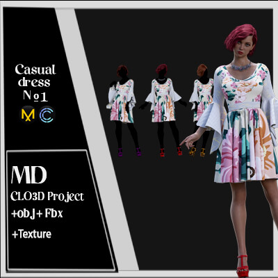 Female Casual Dress No.1 Marvelous DesignerClo3DOBJFBX