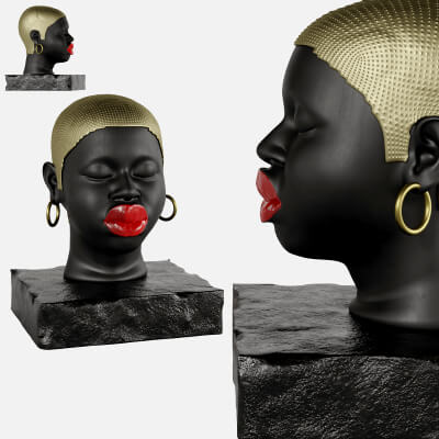 Modern Figure Head Female Black Red Lip