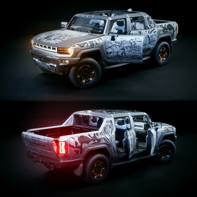 HUMMER EV 2022 &ndash Silver Samurai Engraved Livery Rigged