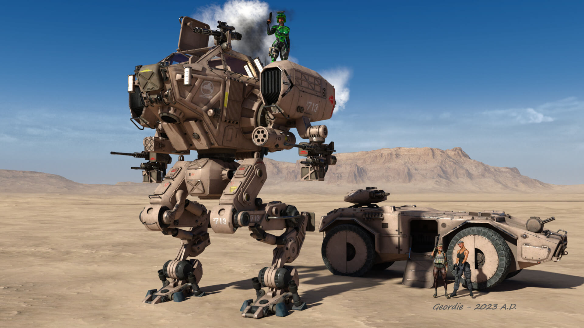 Mech Pilot Study in Desert Terrain 1D by Amazonlover08 | RenderHub