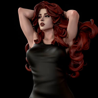 Elegant Red-Haired Woman 3D Print Ready Figurine