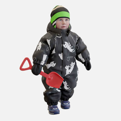 Kid in a Snow Suit With a Toy Shovel