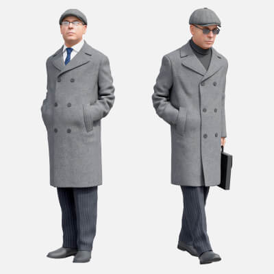 Man in a Gray Coat and Cap