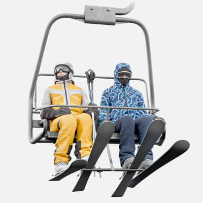 Skiers on Chairlift Bench