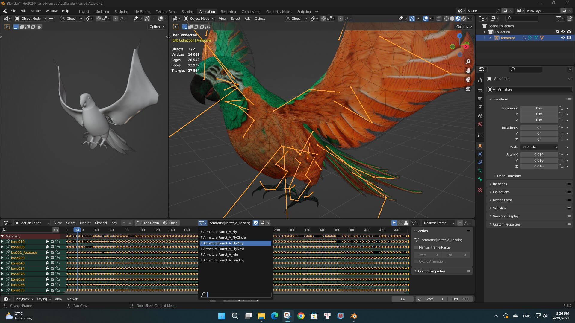 Parrot A2 Animated - 3D Model by Animated3d
