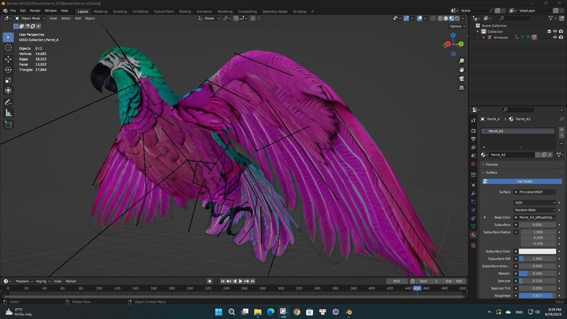 Parrot A3 Animated - 3D Model by Animated3d