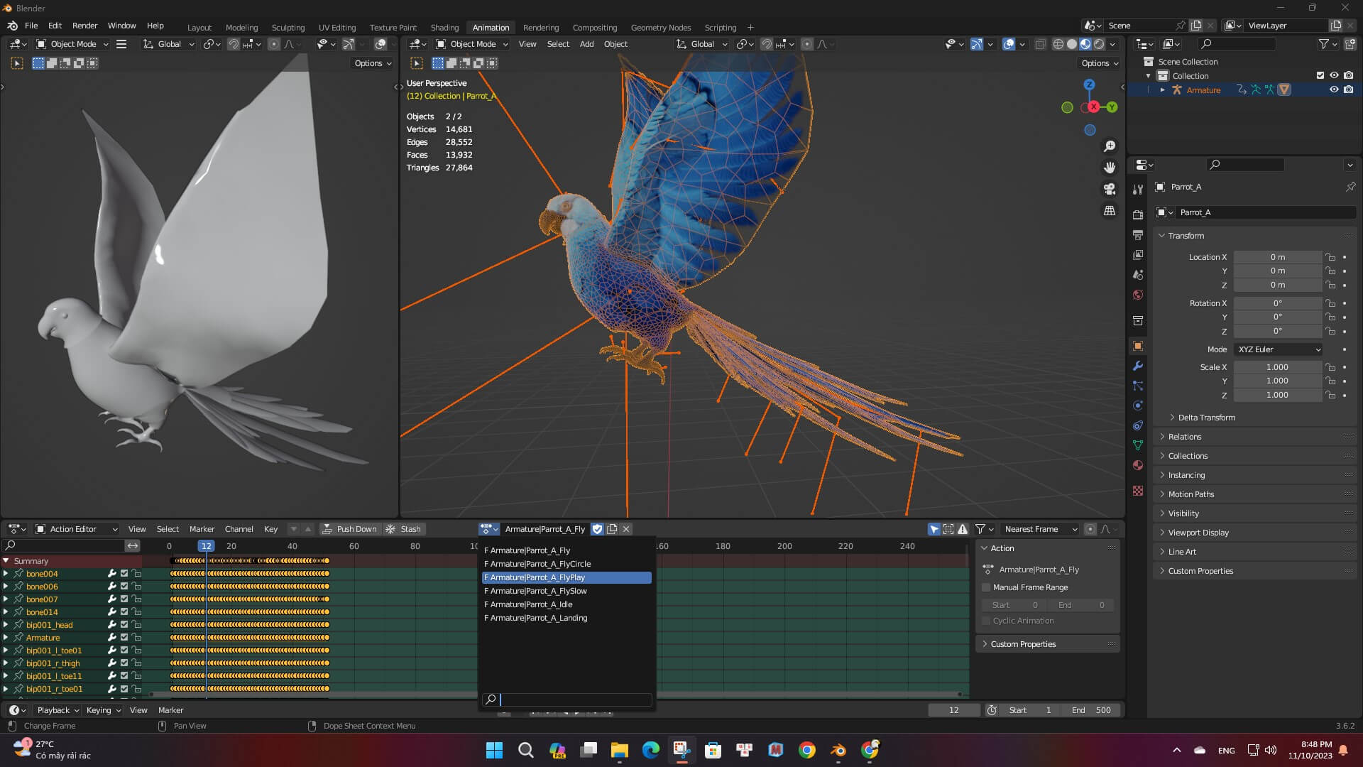 Parrot A4 Animated - 3D Model by Animated3d
