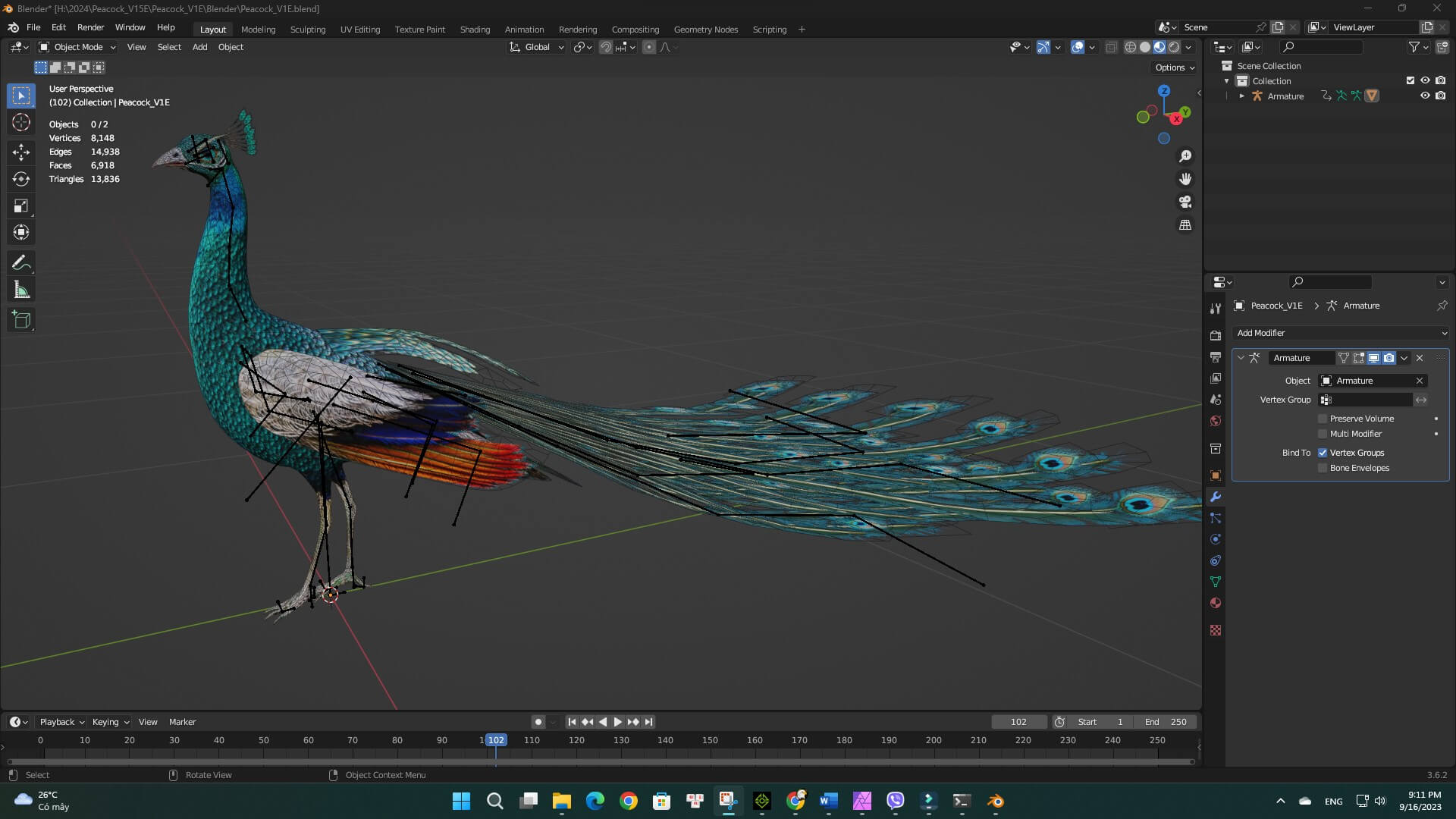 Peacock V1E Animated - 3D Model by Animated3d