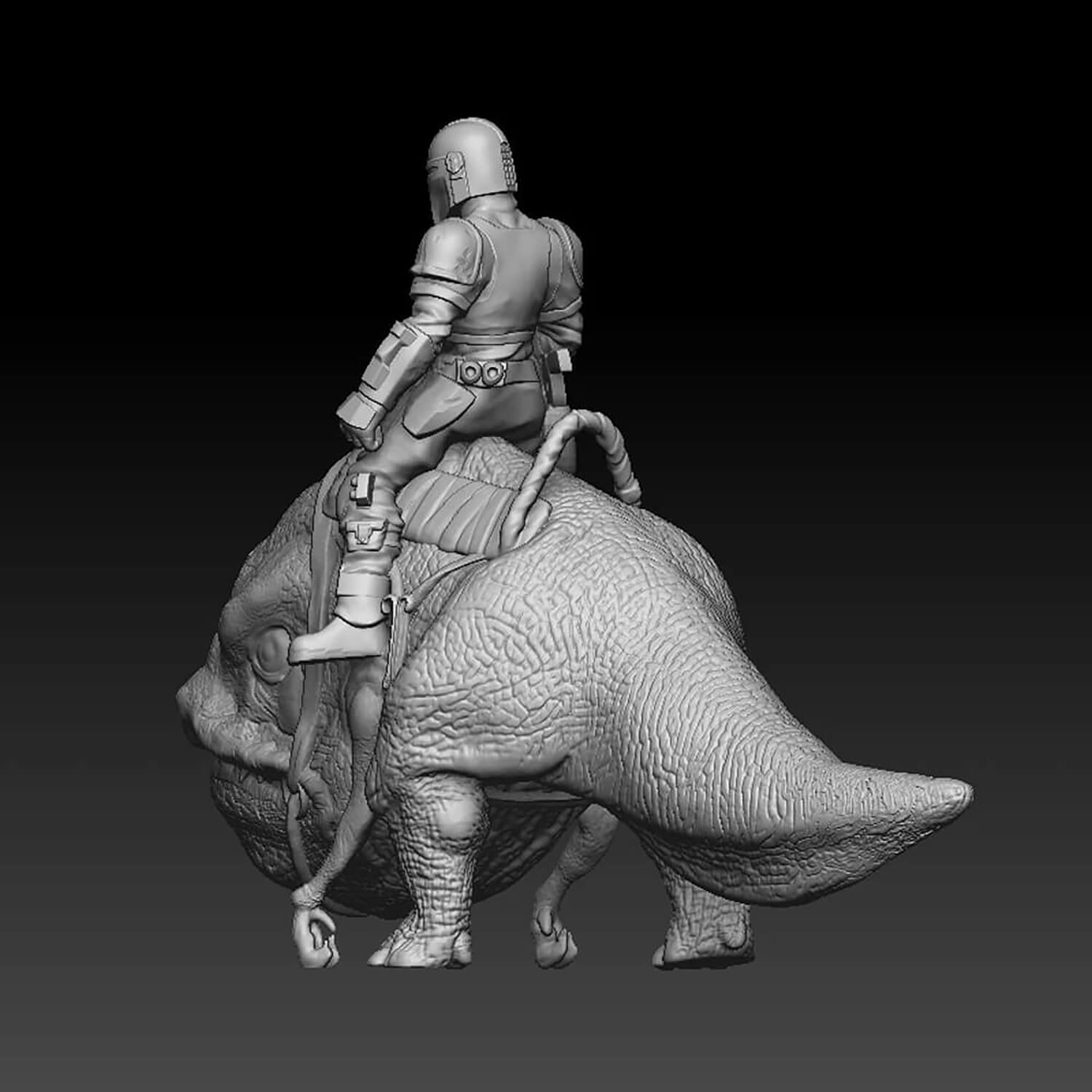Mando Riding a Blurrg - 3D Model by annwilde88