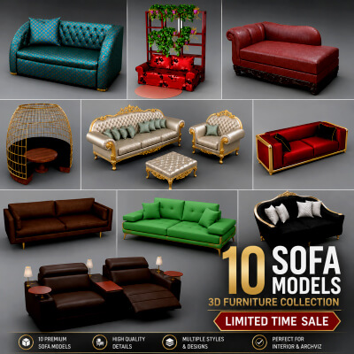 10 Modern Sofa Collection &ndash 3D Furniture Bundle AQ3D