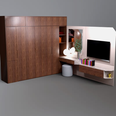 AQ3D Luxury Wardrobe With TV Wall