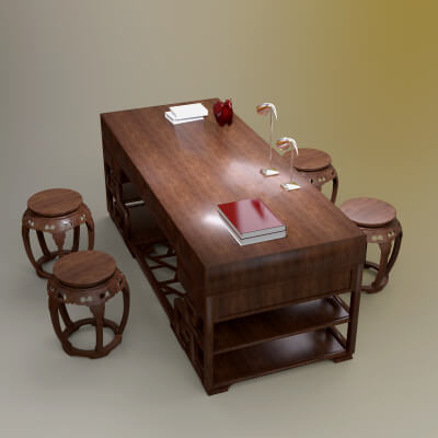 AQ3D Master Table and Stools 3