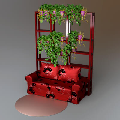 AQ3D Modern Loveseat Sofa with Plant Shelf and Hanging Plant by AQ3D