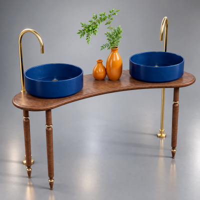 Elegant Wooden Double Washbasin Console 3D Model AQ3D