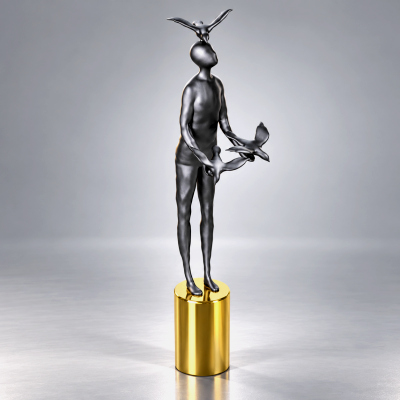 Fantasy Creature Statue 3D Model with Gold Pedestal by AQ3D