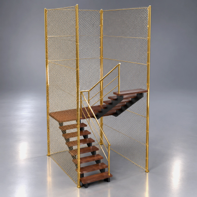 Industrial Metal Staircase with Chain Link Fence Enclosure by AQ3D